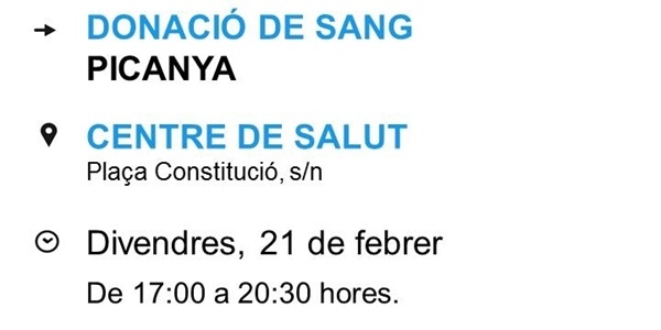 Donació de sang este divendres 21 de febrer