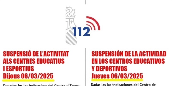 SUSPENSIÓ DE L'ACTIVITAT ALS CENTRES EDUCATIUS I ESPORTIUS